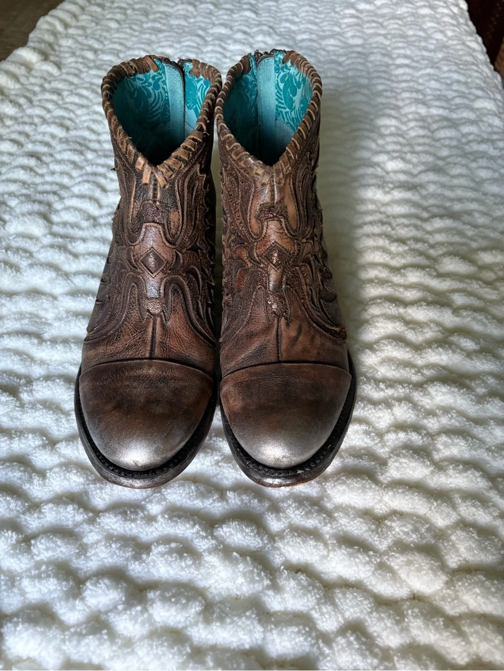 Corral LD Brown Glitter Leather Woven & Overlay Eagle Dizayn Ankle Boot